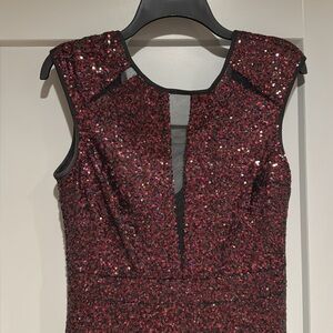 Long maroon/black micro sequin dress. Nicole Miller size 10